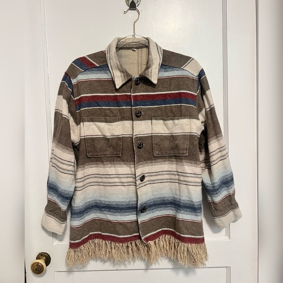 Southwestern flannel button down boho festival Shacket with fringe Size S - Picture 1 of 3